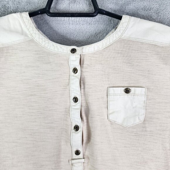 Womens LRL Lauren Ralph Lauren Henley Shirt 3/4 Sleeve Pocket 1/2 Button Down L - Picture 3 of 8